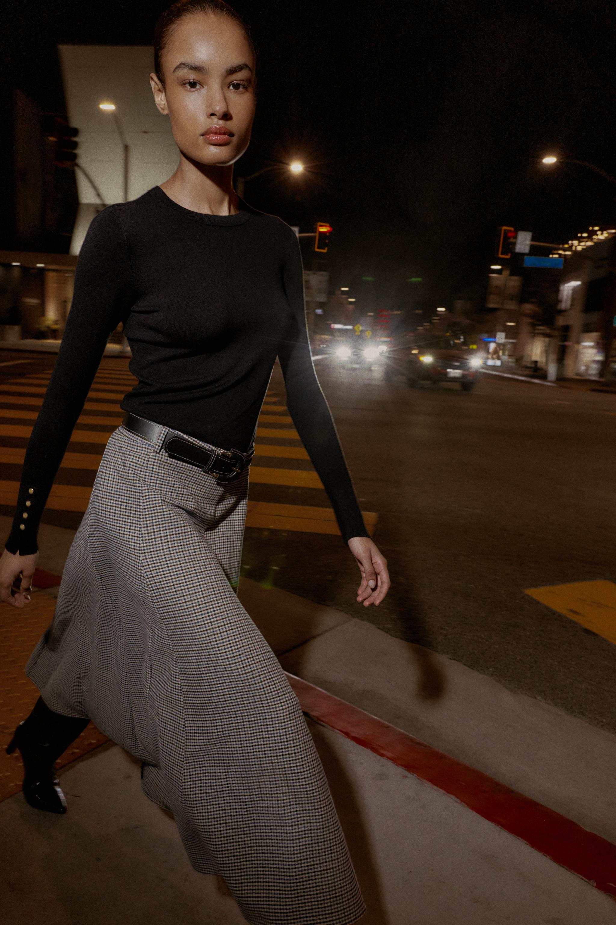 PLAID MIDI SKIRT WITH BELT